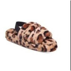 Lauren Lorraine Leopard Plush Faux Fur Slides Slippers Women's Size 7M NEW